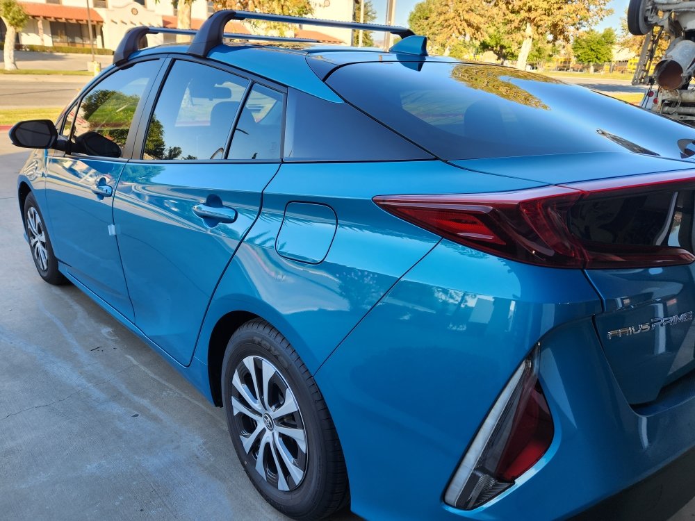 Blue Toyota Prius Prime after detail