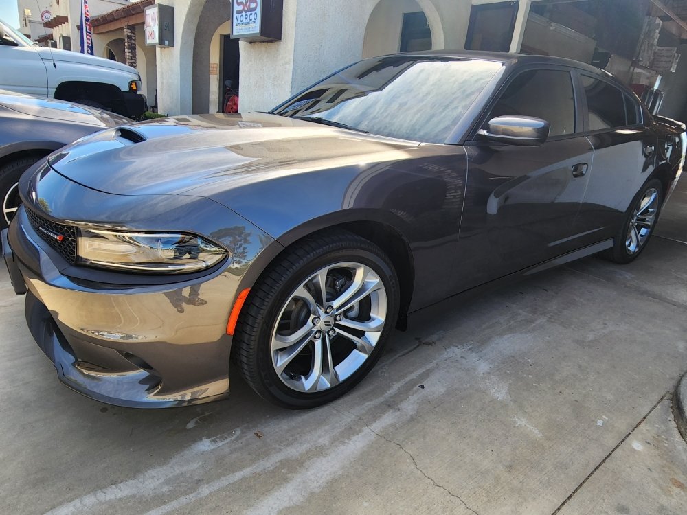 Vehicle with freshly installed window tint at the shop