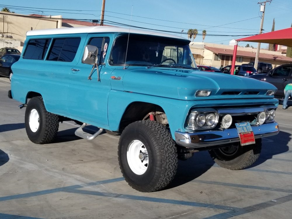 Classic blue Chevrolet Suburban truck